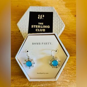 Bomb Party Sterling Earrings RBP4693 Genuine Blue Agate .925 Solid Sterling.